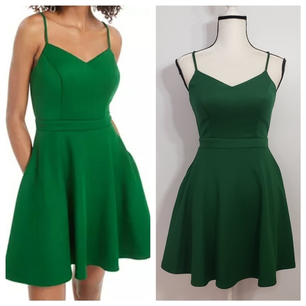 CITY STUDIO JR green bow back fit and flare dress